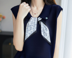 印花絲巾亞麻衫