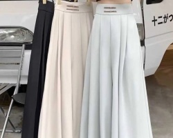 冰絲百褶闊腿褲