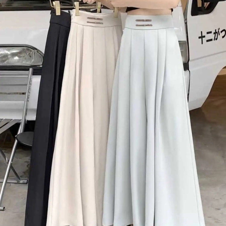 冰絲百褶闊腿褲